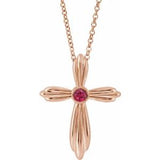 14K Rose Natural Ruby Cross 16-18" Necklace