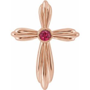 14K Rose Natural Ruby Cross Pendant