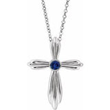 Sterling Silver Lab-Grown Sapphire Cross 16-18" Necklace