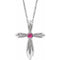 14K White Natural Pink Tourmaline Cross 16-18