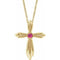 14K Yellow Natural Pink Tourmaline Cross 16-18