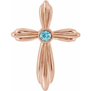 14K Rose Natural Blue Zircon Cross Pendant