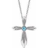 Sterling Silver Natural Blue Zircon Cross 16-18" Necklace