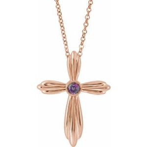 14K Rose Natural Alexandrite Cross 16-18" Necklace