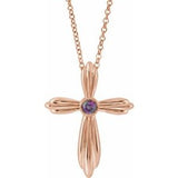 14K Rose Lab-Grown Alexandrite Cross 16-18" Necklace