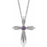 14K White Lab-Grown Alexandrite Cross 16-18" Necklace
