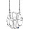 Rhodium-Plated Sterling Silver 20 mm 3-Initials Imitation Blue Sapphire Script Monogram 18