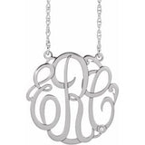 14K White 25 mm 3 Initials .02 CT Natural Diamond Script Monogram 18" Necklace
