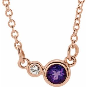 14K Rose Natural Amethyst & .02 CTW Natural Diamond 16" Necklace