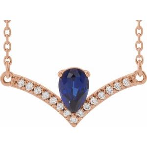 14K Rose Natural Blue Sapphire & .06 CTW Natural Diamond 18" Necklace