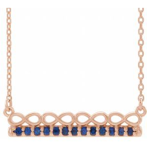 14K Rose Natural Blue Sapphire Infinity-Inspired Bar 16" Necklace