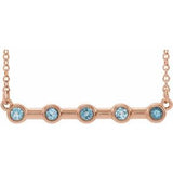 14K Rose Natural Aquamarine Bezel-Set Bar 18" Necklace