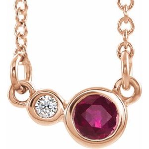 14K Rose Natural Ruby & .02 CTW Natural Diamond 16" Necklace