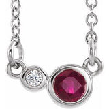 14K White Natural Ruby & .02 CTW Natural Diamond 16" Necklace