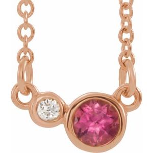 14K Rose Natural Pink Tourmaline & .02 CTW Natural Diamond 16" Necklace