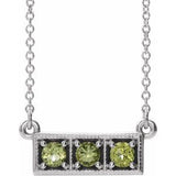 14K White Natural Peridot Three-Stone Bar 16-18" Necklace