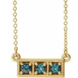 14K Yellow Lab-Grown Alexandrite Three-Stone Bar 16-18" Necklace
