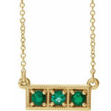 14K Yellow Natural Emerald Three-Stone Bar 16-18" Necklace