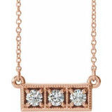 14K Rose 1/4 CTW Natural Diamond Three-Stone Bar 16-18" Necklace