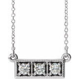 Sterling Silver 1/4 CTW Natural Diamond Three-Stone Bar 16-18" Necklace