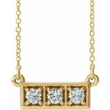14K Yellow 1/4 CTW Natural Diamond Three-Stone Bar 16-18" Necklace
