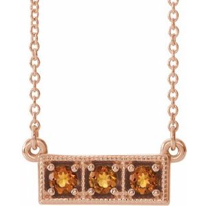 14K Rose Natural Citrine Three-Stone Bar 16-18" Necklace