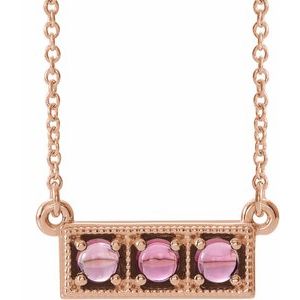 14K Rose Natural Pink Tourmaline Three-Stone Bar 16-18" Necklace