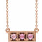 14K Rose Natural Pink Tourmaline Three-Stone Bar 16-18