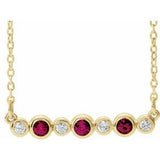 14K Yellow Lab-Grown Ruby & .08 CTW Natural Diamond Bezel-Set 16-18" Necklace