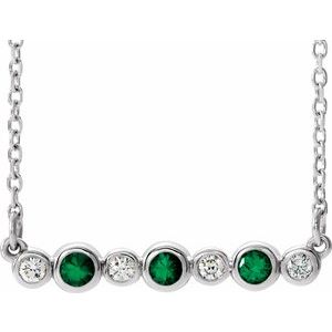 14K White Lab-Grown Emerald & .08 CTW Natural Diamond Bezel-Set 16-18" Necklace