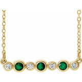14K Yellow Lab-Grown Emerald & .08 CTW Natural Diamond Bezel-Set 16-18" Necklace