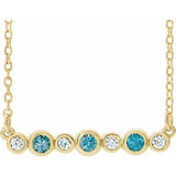 14K Yellow Natural Blue Zircon & .08 CTW Natural Diamond Bezel-Set 16-18" Necklace