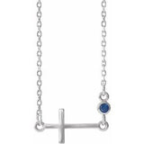 Sterling Silver Lab-Grown Blue Sapphire Sideways Cross 16-18" Necklace