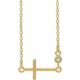 14K Yellow Natural Peridot Sideways Cross 16-18" Necklace