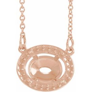 14K Rose 9x7 mm Oval Halo-Style 16 1/2" Necklace Mounting