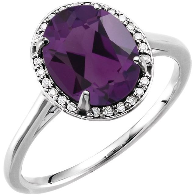 14K White 10x8 mm Natural Amethyst & .06 CTW Natural Diamond Ring