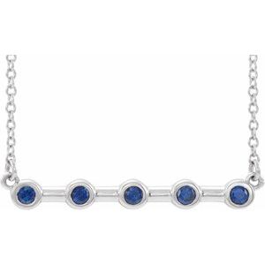 14K White Lab-Grown Blue Sapphire Bezel-Set Bar 16" Necklace