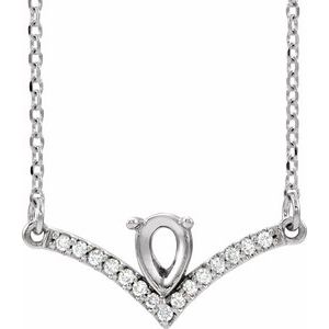 14K White 6x4 mm Pear .06 CTW Natural Diamond Semi-Set V 16" Necklace