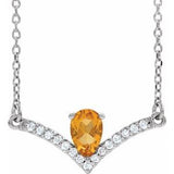 14K White Natural Citrine & .06 CTW Natural Diamond 18" Necklace