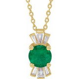 14K Yellow Lab-Grown Emerald & 1/6 CTW Natural Diamond 16-18" Necklace