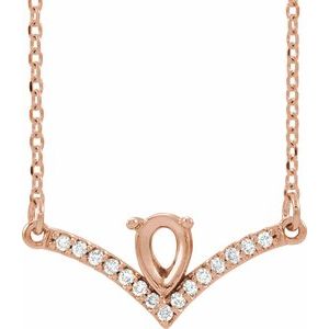 14K Rose 6x4 mm Pear .06 CTW Natural Diamond Semi-Set V 16" Necklace
