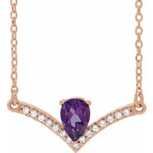 14K Rose Natural Amethyst & .06 CTW Natural Diamond 16" Necklace