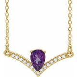 14K Yellow Natural Amethyst & .06 CTW Natural Diamond 18" Necklace