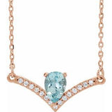 14K Rose Natural Aquamarine & .06 CTW Natural Diamond 18" Necklace