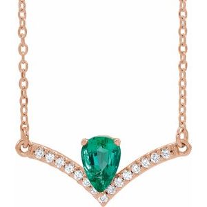 14K Rose Natural Emerald & .06 CTW Natural Diamond 18" Necklace