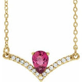 14K Yellow Natural Pink Tourmaline & .06 CTW Natural Diamond 18" Necklace