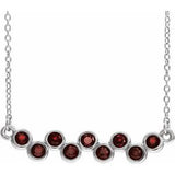 14K White Natural Mozambique Garnet Bezel-Set Bar 16-18" Necklace