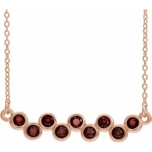 14K Rose Natural Mozambique Garnet Bezel-Set Bar 16-18" Necklace