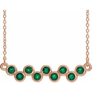 14K Rose Natural Emerald Bezel-Set Bar 16-18" Necklace