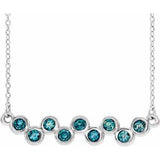 14K White Natural Aquamarine Bezel-Set Bar 16-18" Necklace